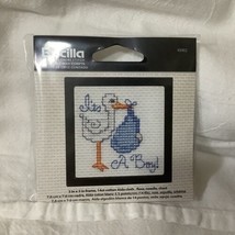 Bucilla Counted Cross Stitch Kit Tiny 3” Stork It’s a Boy Picture Frame ... - $3.99