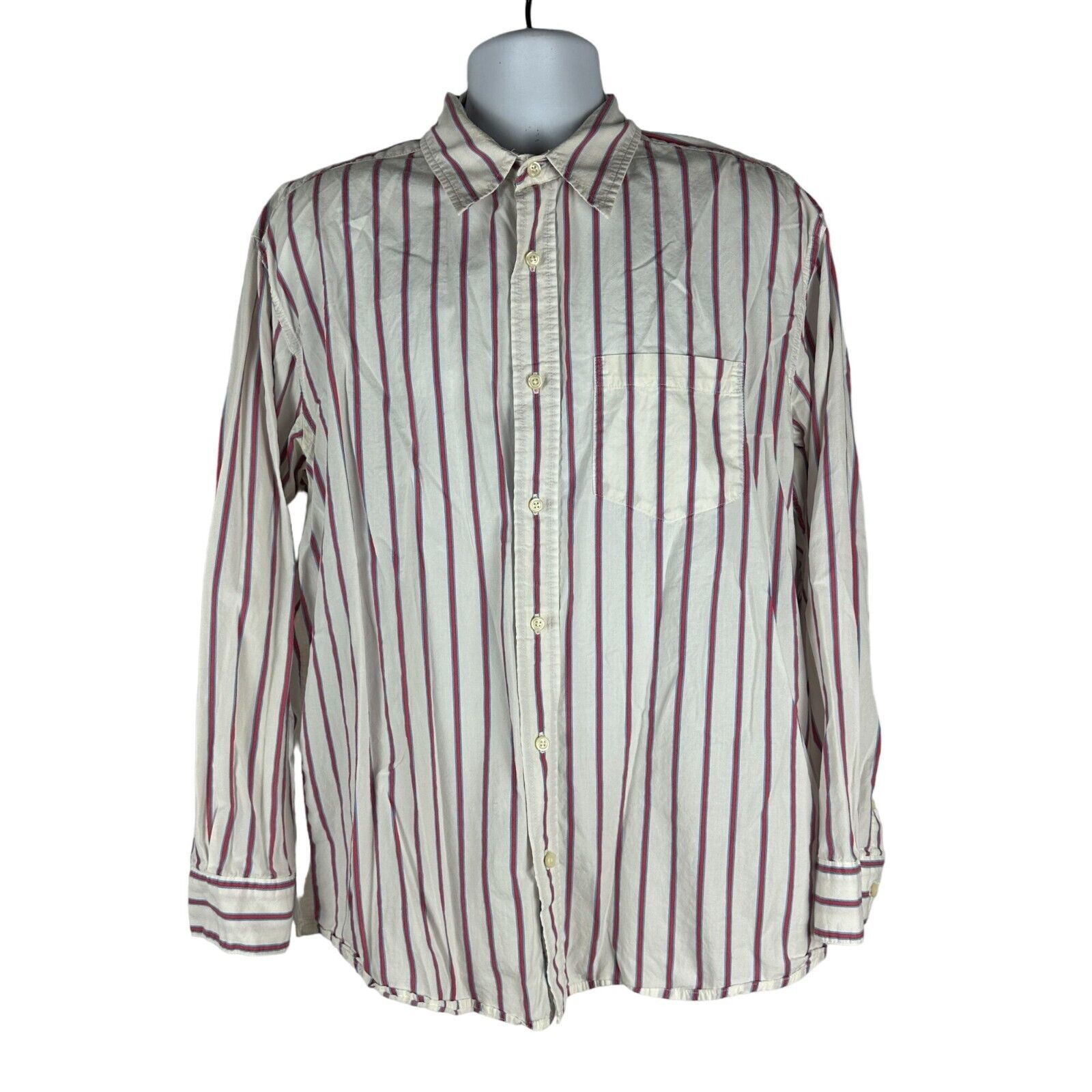 Old Navy Men&#39;s Large Long Sleeve White &amp; Red Striped Button-Up Shirt 100... - $14.00