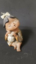 Cute Asian Girl With Basket Figurine Japan Vintage - £6.83 GBP