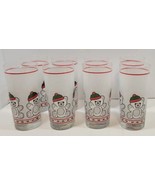 Vintage 6 1/4&quot; Libbey Glass Frosted Christmas Teddy Bear Glasses - Lot of 8 - £23.98 GBP