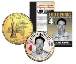 LOU GEHRIG *Hall of Fame* Legends Colorized New York Quarter US Gold Plated Coin - £6.86 GBP
