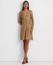 NEW LAUREN RALPH LAUREN GOLD FIT AND FLARE PLEATED SHIMMER  DRESS SIZE 1... - $74.99