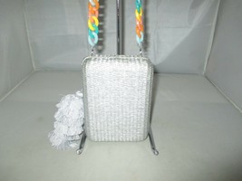 La Regale Raffia Tassel Box Clutch with Colorful Acrylic Chain $65 Silver  #2831 - £19.05 GBP