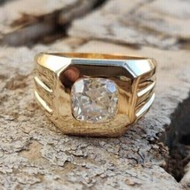 2Ct Cushion Diamond Lab Created  Men&#39;s Wedding Band Ring 14K Yellow Gold Plated - £123.58 GBP