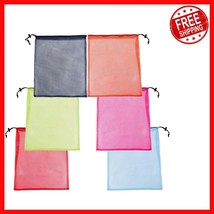 Set of 6 Multi-Color Mesh Laundry Drawstring Bags 18&quot;x24&quot; - Secure &amp; Lig... - $30.68