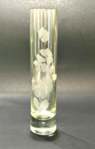 Clear Etched Floral Glass Bud Vase Cylinder Skinny Flowers 7 Inch Vintage - £8.34 GBP