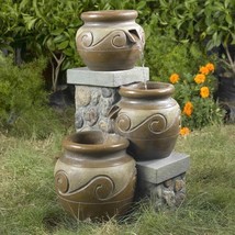 3 Tier Pots Jugs Outdoor Water Fountain WITH PUMP Garden Patio Decor Sto... - $318.99