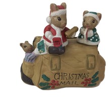 Vtg Ceramic Mice with Mail Bag Christmas Mail Card Holder Transfar Int kitsch - £19.57 GBP