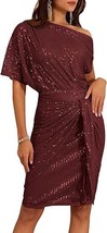 GRACE KARIN Women&#39;s Sequined One Shoulder Ruched Bodycon Dress - Size: L (12-14) - £23.23 GBP