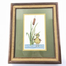 Finished Cross Stitch Duck Duckling Pond Reed Wood Framed Double Mat Wal... - $49.49