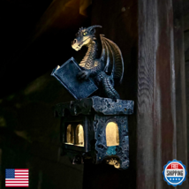 Garden Dragon Statue Tree Hugger Solar Powered Outdoor Figurine Wall Han... - $53.45