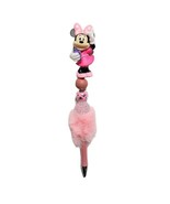 Minnie Mouse Disney Figurine Beaded Fur Ballpoint Twist Pen Topper Pink - $12.86