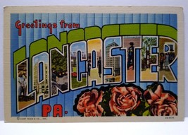 Greetings From Lancaster Pennsylvania Large Big Letter Postcard Linen PA Amish - £7.60 GBP