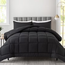Queen Comforter Set, Black Lightweight 3 Pieces Bedding Set For All Season Soft  - £38.36 GBP