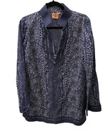 Tory Burch 12 Navy White Cotton Twill Boho Tunic Coastal Grandma Chic Qu... - $31.68