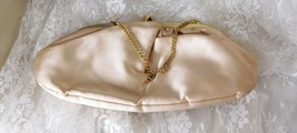 Vintage Satin Clutch w/Metal Clasp and Chain   Champagne Color   5 1/2&quot; ... - $17.65