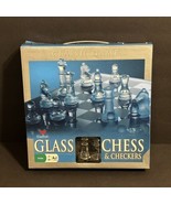 Elegant Glass Chess and Checkers 2009 Clear &amp; Frosted Pieces Smoked Glas... - $386.88 MXN