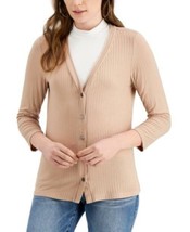 MSRP $40 Fever Ribbed Button-Down 3/4-Sleeve Knit Top Size Small - £10.08 GBP