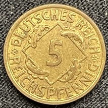 1925 j Germany  Weimar Republic 5 Reichspfennig Wheat Ears Coin - $6.93