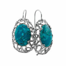 Boucles d&#39;oreilles en argent 925 avec pierre de chrysocolle naturelle au... - £86.22 GBP