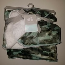 NWT Just Born Green Camouflage Baby Blanket Lovey White Sherpa SOFT 30x40 - $42.04