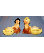 Vintage Pair of Gold-Trimmed Genies w/Aladdin Lamps Planters-Unmarked - $46.40