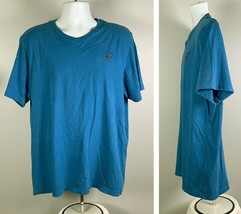 Nike RF Roger Federer Tennis V Neck T Shirt Mens XL Blue Cotton Red Logo - £31.28 GBP
