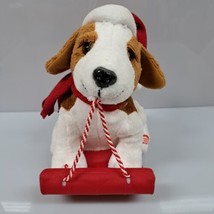 Musical Christmas Dog on Sled Stuffed Dog Plays &quot;Sleigh Ride&quot; - $14.46