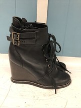New See By Chloe &quot;Irlanda&quot; Wedge Black Leather Ankle Boots Women Sz 35.5 - £130.67 GBP