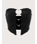 Textured Cut Out Butterfly Hem Tube Top - £10.47 GBP