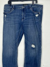 White House Black Market Jeans Blue Distressed Sequined Cropped Leg Size 14 - $337.67 MXN