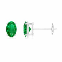Natural Emerald Solitaire Stud Earrings in 14K Gold (Grade-AAA , 6x4MM) - £855.43 GBP