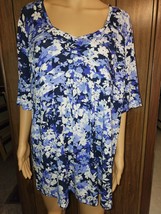 Jessica London Plus Size Blue/White Floral Tunic Top - 18/20 - $14.99