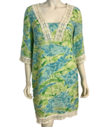 Lilly Pulitzer Blue, Green Floral Print V neck 3/4 Sleeve Lined Dress Si... - $51.60 CAD
