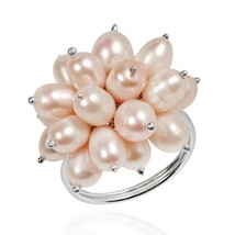 Radiant Cluster Freshwater Pink Pearl Mum Sterling Silver Ring-7 - £28.47 GBP