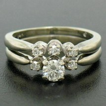 1.70CT Real Moissanite Engagement Wedding Band Ring Set 14K WG Plated Silver - $162.06