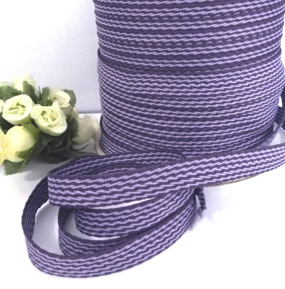 3/8" 10mm wide - 10 yds Grayish Purple w/ Purple Stripes Twill Tape TR32 - £7.05 GBP