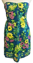 Juniors Aeropostale Blue Yellow Floral Print Strapless Cotton Sundress S... - $14.84