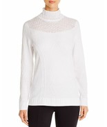 Nic+Zoe Flash Lace Turtleneck Mock-Neck Sweater Paper White Pointelle L ... - €41,41 EUR