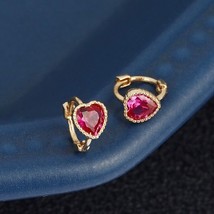 18K Gold Beaded Pink Heart Huggie Hoops  Earrings - S925 Silver, sparkle, small - £33.74 GBP