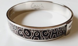 Coach Silver W Black &amp; Brown Animal Print Bangle Bracelet 1/2 Inch New W... - $48.37