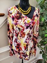 Simply Vera Wang Women&#39;s Multicolor 100% Rayon V-Neck Long Sleeve Blouse Size XL - £20.78 GBP