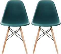 Set Of 2 2Xhome Plastic Side Dining Chairs Without Arms And Natural Wooden Legs - £135.86 GBP