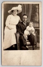 RPPC Sweet Edwardian Family Portrait Woman Large Hat Handsome Dad Postcard T23 - £5.47 GBP