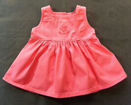 Osh Kosh B'Gosh SunDress Solid coral Cotton Embroidered size 12mos -Vint... - $28.71