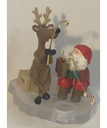 Vintage Hallmark Santa Claus &amp; Reindeer Fishing Christmas Decoration XM1 - £7.06 GBP