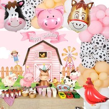 Farm Animal Birthday Party Decorations For Girls, Cow Print Pink Balloon Garland - £24.03 GBP