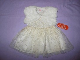 NWT Girls Wonder Nation Ivory &amp; Gold Glitter Dress 3-6M Easter,Wedding - £11.78 GBP