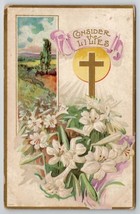 Easter Greetings Consider the Lilies Golden Cross Postcard J28 - £3.15 GBP
