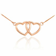 14k Solid Rose Gold Double Heart Pendant Sideways Necklace - Valentine&#39;s Day - £173.62 GBP+